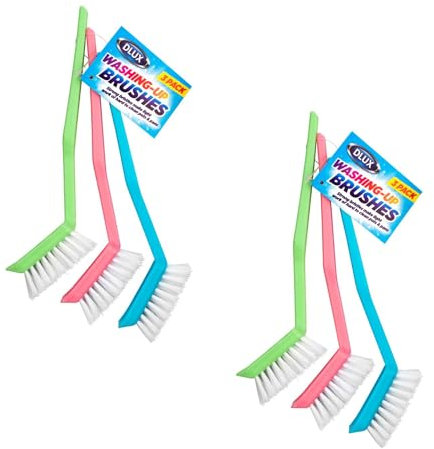 HOMESHOPA Kitchen Dish Brush, 6 Pack Plastic Washing up Brushes with Long Handle and Non-Scratch Durable Bristles, Built-in Scraper, Scrubbing Brush for Dish, Pans, Pots, Kitchen Sink Cleaning