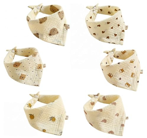 FZSECRIU 6 stycken triangulära sjalar, baby, haklapp, muslin, absorberande halsduk, muslinhalsduk, dregelhaklappar med 2 justerbara tryckknappar, lämplig för pojkar och flickor