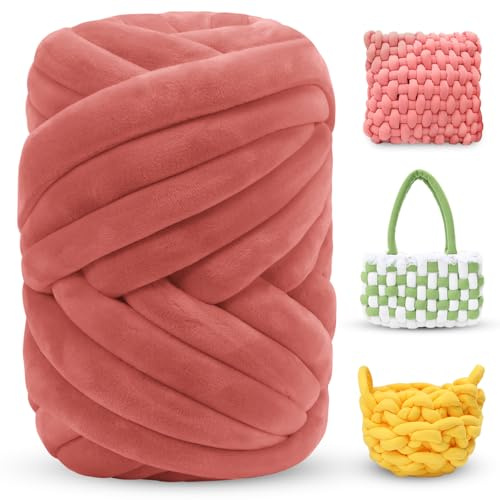 LEREATI Thick Chunky Yarn for Arm Knitting Jumbo Tube Soft Chunky Knit Blanket Velvet Yarn for Crocheting Handbags Hand Knitting Pet Bed Rugs Pillows Crafts (500g, Rust Red)