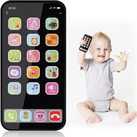 Aolso Kinder Handy Spielzeug, Spielzeug Handy mit Sounds & Licht, verschiedenen Melodien, Lernspaß Smartphone für Kinder, SpielzeugTelefon Geschenk für Babyspielzeug ab 6 Monaten (Schwarz)