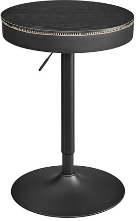 VASAGLE EKHO Kollektion - Bartisch, Stehtisch, 83-105 cm höhenverstellbar, Bistrotisch, Kleiner runder Tisch mit Stauraum, für Küche, Hausbar, Wohnzimmer, ebenholzschwarz-tintenschwarz LBT022B01