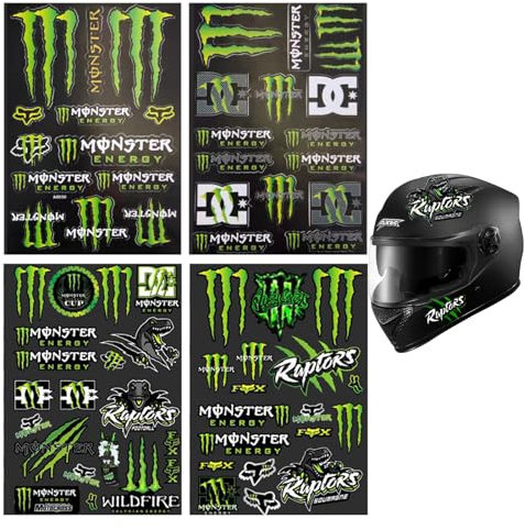 GMXJGZ Helm Aufkleber 4-Teilig Monster Energy Aufkleber Monster Sticker Motorrad Sticker für Offroad Motorräder und Helme für Motorrad Enthusiasten für Motorrad Skateboard Auto Rollerhelm