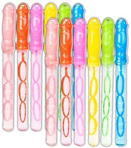 Pack of 12 Bubble Swords - Giant Bubble Wands for Kids - Assorted Colours - Bubbles Solution Included - Ideal Party Bag Fillers - Summer Fun Toy Sword for Children Age 3+ - Bulk Multipack