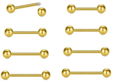 WillTen 14G Zunge- und Nippel-Piercing Bars - Chirurgenstahl-Schmuck-Set mit 10 Stücken für Frauen in Silber und Gold