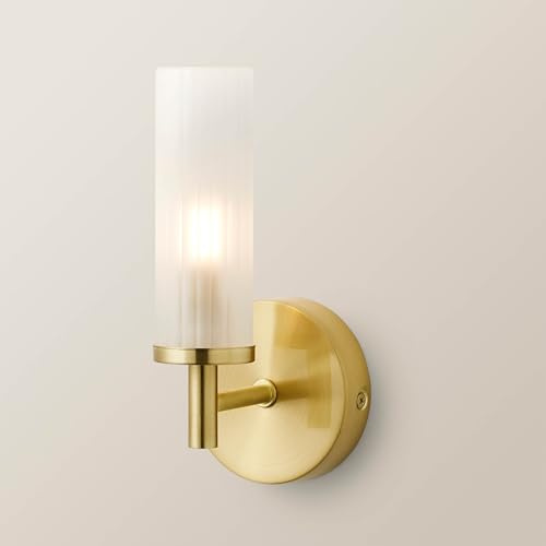 ValueLights | Gold Wall Light Fitting with Reeded Glass Shade | Bath Wall Lights, Home Décor & Improvement Essential | IP44 Bathroom | Mains Wired