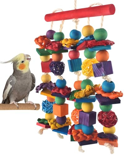 DBNESS Bird Toys, Parakeet Chewing Toy, Multicolored Natural Wooden Blocks Birds Parrot Tearing Toys mit Rattan Wicker Balls, for Medium Small Macaw Cockatoos Budgie Lovebird Cockatiel Conures