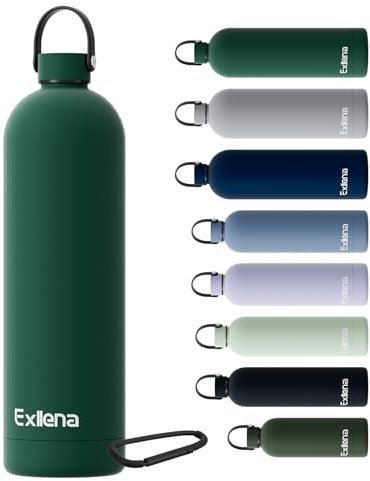 Exllena Gourde Isotherme 1.5l avec Poignée Pratique - Bouteille Isotherme avec 24 Heures de Conservation au 24h Froid/12h Chaud, Revêtement Anti-Dérapant - Étanche Sans BPA (Vert Emeraude)