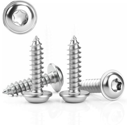 60 tornillos autorroscantes de acero inoxidable M5 x 16 mm, tornillos de cabeza alomada para madera, tornillos de cabeza plana con disco 304, inoxidables, autoperforantes, Torx A2 V2A, rosca completa