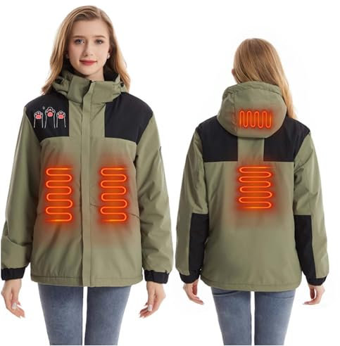RLEHJN Heizjacke Damen Herren Beheizte Jacke Winter Warm, Beheizbarer Hoodie mit 4 Heizzonen Beheizbare Kleidung mit Heizung USB Elektrische Beheizbare Winterjacke für Outdoor,Camping,S-3XL