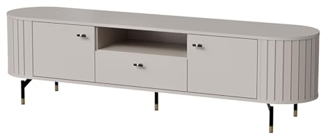 Selsey TV Lowboard Zante, 180x40x49cm, Laminierte Spanplatte in Kaschmirbeige, Stabiler Fernsehtisch mit 2 Fächern/1 Schublade, Dezente Stahlgriffe, Stilvolles Design Bestes TV Schrank Option