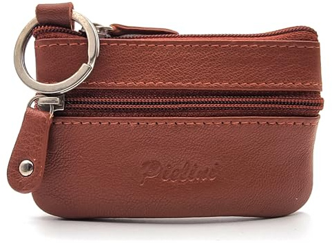 Llavero Monedero pequeño para Hombre con Cremallera. Fabricado en Piel por Pielini. 3 Cremalleras y Llavero. Espacios para Monedas y Billetes. Diseñado en España (Cuero)