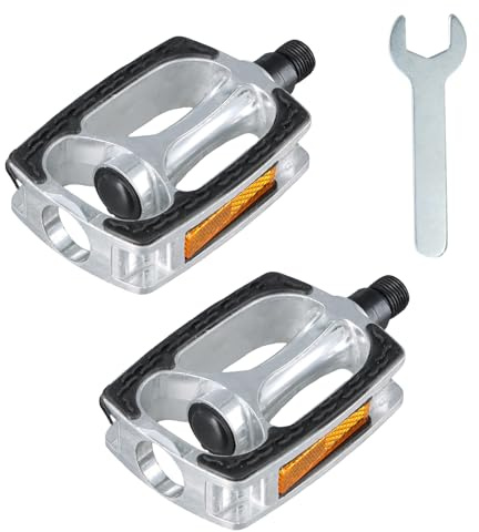 Disnace Pedales, Pedales de Bicicleta, Pedale Universales Antideslizantes, MTB Antideslizantes de Aluminio con Reflectores, Pedale Bicicleta Montaña para MTB Carretera Ciudad, Plata