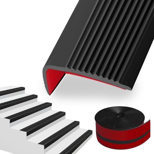 SDLDEER Stair Nosing Profile, 50 mm x 5 m, Stair Nosing Profile, Self-Adhesive, Non-Slip Stair Edging, Flexible PVC Rubber Steps, Stair Edge Protection for Outdoor and Indoor Use (Black)