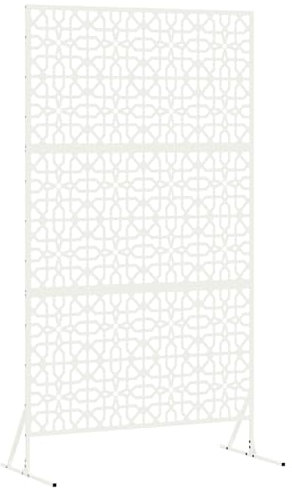 vidaXL Pannello di Recinzione Metallico da Esterno Bianco con Design a Griglia Floreale | Taglia Media, Stile Contemporaneo, Costruzione Durevole, Perfetto per privacy in Giardino, Barriera, Schermo
