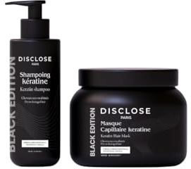 Disclose Paris - COFFRET SOIN CHEVEUX À LA KÉRATINE PURE – Shampoing 330ml + Masque Capillaire 500ml – Sans Sel ni Parabène – Répare, Nourrit et Lisse les Cheveux Secs ou Abîmés
