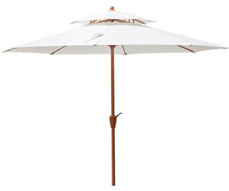 Sombrilla De JardíN Playa inclinable,parasol para exteriores,mesa de mercado,toldo doble,resistente al viento,con manivela,para,patio,balcón,poste de metal con veta de madera.