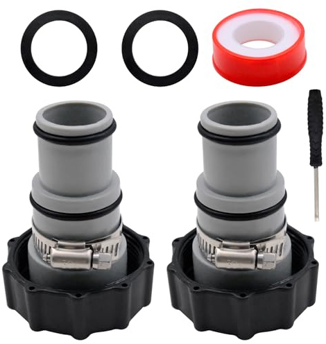 2PCS Hose Adaptor Replacement, Pool Hose Adapter A with 2 Collar for Threaded Connection Pumps, Hose Connector, Drain Pump Adapter, Hose Connection for Ø 32 and 38 mm Pool Kits