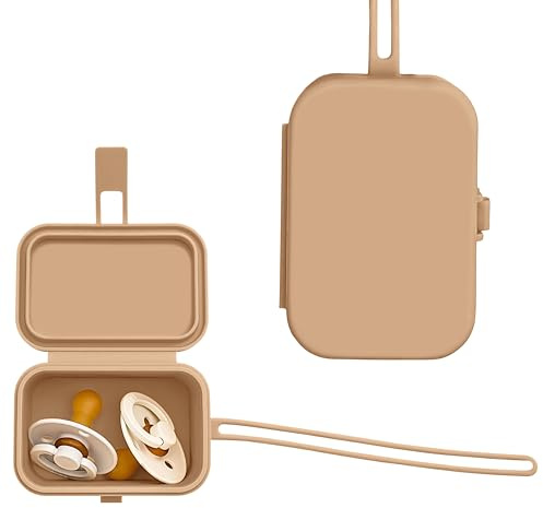 Baby's Aid Silicone Pacifier Case, No Open Slot with Patented Closure, Dishwasher Safe, Attaches to Diaper Bag or Stroller, Holds 2 Pacifiers, (Brown)