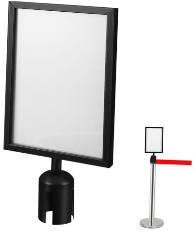 Cabilock Retractable Belt Barrier with Stanchion Sign Holder Portrait Frame Metal A4 Size Vertical Sign Holder Easy to Clean Not Easy to Deform Crowd Control Barrier