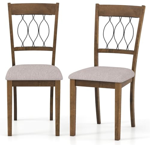GIANTEX Dining Chairs Set of 2, Fabric Upholstered Armless Kitchen Chairs w/Hollowed Backrest, Padded Seat, Rubber Wood Frame, Farmhouse Side Chairs for Living Room Restaurant, Rustic Brown