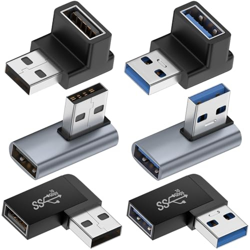 HAAMNING7 USB 3.0 hane till hona 90 graders adapter, uppåt/vänster höger vinkel USB-förlängare kontakt för PC, bärbar dator, laddare