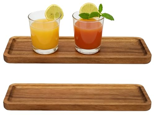 MINGBOLIN Träbricka Rektangulär Serveringsbricka 29 x 10,5 x 1,5 cm 2 Stycken Av Naturligt Akaciaträ Lång Bricka Ostbräda