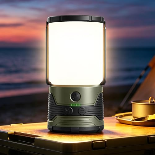 Glocusent Lampada Campeggio Ricaricabile: 1200 Lumen con 7 Modalità, Luce Campeggio Portatile, 100+ Ore di Autonomia, con Power Bank 5000mAh USB-C, IP45 Lanterna Campeggio per All'aperto, Emergenze