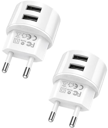 Medrialife 2 adattatori per presa di corrente, alimentatore piatto con 2 porte, 5 V, 2,1 A, multipresa con USB, compatibile con prese IP44