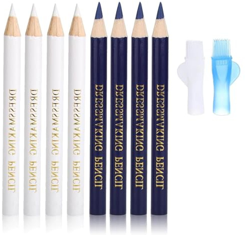 Fresilkora 8pcs Fabric Pencil, Tailors Sewing Chalk, White Tailors Chalk Pencil, Fabric Markers For Sewing, Dressmakers Chalk Pencil For Fabric, Diy Crafts, Dressmaking, And Embroidery (Blue & White)
