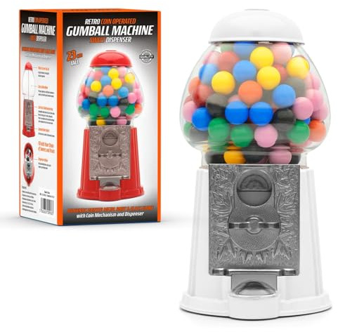 CKB LTD tuggummiautomat retro godisdispenser förvaring spargris kontantlåda myntdriven sparburk H 23 cm (liten storlek 23 x 12,5 x 11,5 cm) (vit)