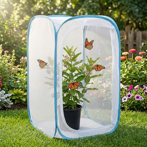 Ceriselle Élever des Papillons, Set d'élevage de Papillons de 60cm & Maison de Chenille, Filet Pop-up Portable pour Papillons et Insectes, pour Usage extérieur & en Classe