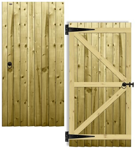 Premier Garden Supplies Garden Gate Height: 6ft (180cm High) Feather Edge Fully Framed Flat Top Pedestrian Pathway Garden Footpath Gate [Width 90cm] with RING LATCH HINGE PACK