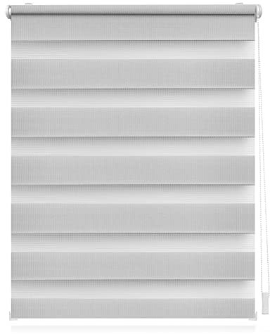 Lichtblick Doppelrollo Klemmfix ohne Bohren, Streifen, Blickdicht, Klemmträger-Montage, Sichtschutz, Wandmongtage, Deckenmontage, für Fenster und Türen Grau,50 cm x 150 cm (B X L)