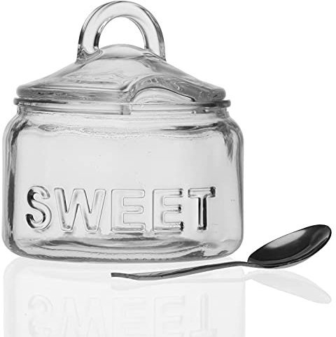 MGE - Bocal pour Produits Alimentaires - Sucrier/Salière en et Verre avec Couvercle et Cuillère - Récipient pour Aliments ou Épices