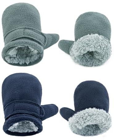 SEYUFN Mitaines d'hiver pour Bébé Doublure en Molleton pour Tout-Petits Garçons Gants Chauds Et Doux pour Bébés Filles Mitaines Réglables en Plein Air (Royal Gris + Bleu Marine, M)