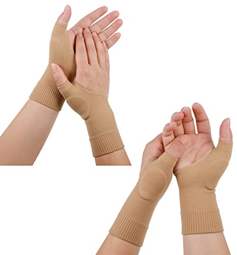 Dacitiery 2 Pairs Gel Hand Wrist Support Brace Thumb Injury Pads,Wrist and Thumb Support for Arthritis, Joint Pain, Compression Gloves for Sports Daily Wear Pain Relief Tendonitis(Beige)