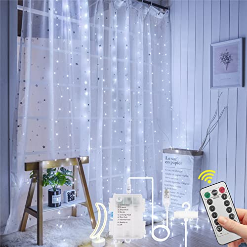 Aomig Cortina de Luces USB, 3m*3m 300 LED Luces LED de Cadena de Cortina,8 Modos de Luz con Control Remoto,Impermeable Cadena de Luces para Decoración Ventana, Interiores,Navidad,Fiestas