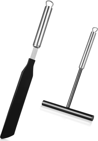 Crepe Spreader and Spatula Kit, 2PCS Crepe Pan Maker Stainless Steel T-Shaped Batter Spreader Spatula Cake Turner Pancake Tool Set Kitchen Utensils