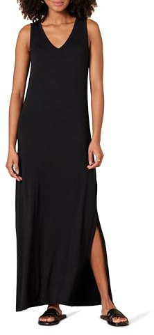 Amazon Essentials Abito Lungo Maxi con Scollo a V in Jersey con Spacco Laterale Donna, Nero, L