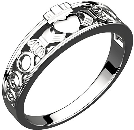 GWG Jewellery Sterlingsilber Claddagh Ring Halbdeckendes Design – 7 in Geschenkbox für Frauen