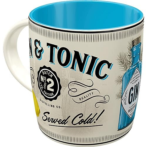 Nostalgic-Art Retro Kaffeebecher, 330 ml, Gin & Tonic Served Cold – Geschenk-Idee als Bar-Zubehör, Keramik-Tasse für Kaffee, Vintage Design