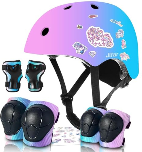 Kids Bike Helmet and Pad Set for Girls Boys Ages 2-3-5-8-14, Adjustable Toddler Youth Helmet with Knee & Elbow Pads for Bicycle, Skating, Scooter - Multiple Bright Color Options