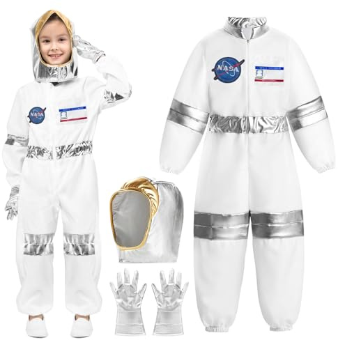 MAXHJX Astronautkostym, jumpsuit för barn: Rymdjumpsuit för barn, astronaut, NASA-dräkt för pojkar, flickor med hjälm och handskar, pretend rollspel, karneval, halloween, klänning