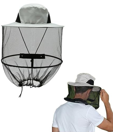 GUOYOU Moskitonetz Kopf, Grau Moskitonetz Kopfschutz mit Abnehmbarem, Imkerhut mit Schleier Sonnenhut, Moskito Kopfnetz Hut, Gesichtsschutz für Outdoor, Wandern, Camping, Angeln