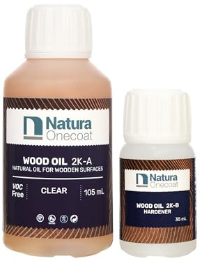 Natura Onecoat Wood Stain Oil - 8 m² - 140 ml, Clear – Wood Finish for Interior Furniture & Floor - Linseed Wood Oil - Fast-Drying - Environmentally Friendly-Extra Durable Hard Wax Oil-VOC-Free