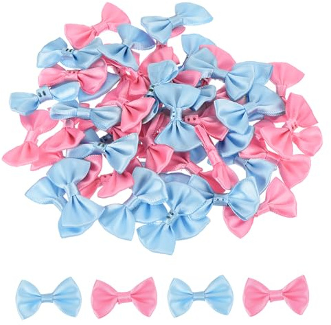 QUARKZMAN 50Pz Fiocchetti Rosa Chiaro Rosso e Blu 1.5 x 1 Mini Fiocco di Nastro Raso Multicolori Piccoli per Cucito DIY Scrapbooking Regalo Presente Decorazione Casa Natalizi
