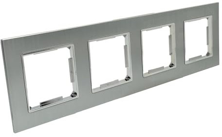 Jandei - Marco de 4 Módulos Aluminio Mate, para Instalaciones de Mécanismos Estándar, Interruptores, Enchufes... (Aluminio)