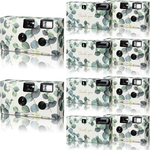 Kanayu 8 Pack Bulk Disposable Camera for Wedding, 35mm Single Use It with Flash Disposable Cameras One Time Photo Tool for Wedding Anniversary Travel Camp Party Supplies(Eucalyptus Leaves)