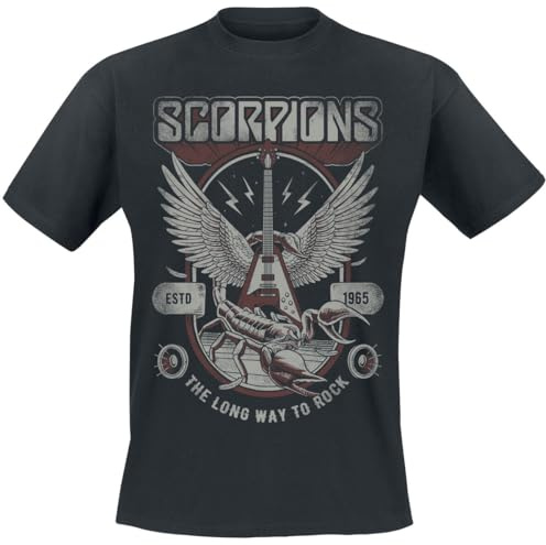 Scorpions Long Way to Rock Homme T-Shirt Manches Courtes Noir 100% Coton Regular/Coupe Standard