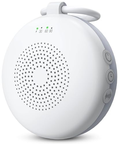 eSynic Portable White Noise Machine Baby Rechargeable Mini Sound Machine for Adults Sleep Travel with Adjustable Night Light| 110g Lightweight| Wireless Phone Connect| 3-Timer| Detachable Hanging Loop